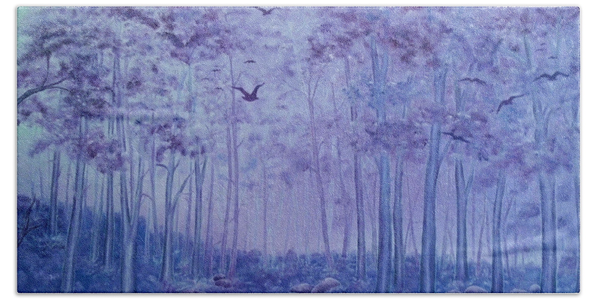 Forest Beach Towel featuring the painting Lavender Woods by Faye Anastasopoulou