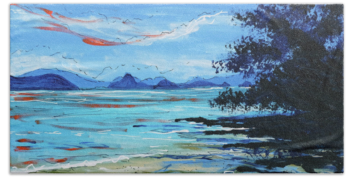 White Sandy Beaches Beach Towel featuring the painting Lawa Island by Laura Hol Art