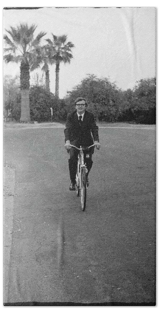 Lawyer Beach Towel featuring the photograph Lawyer on a Bicycle, 1971 by Jeremy Butler