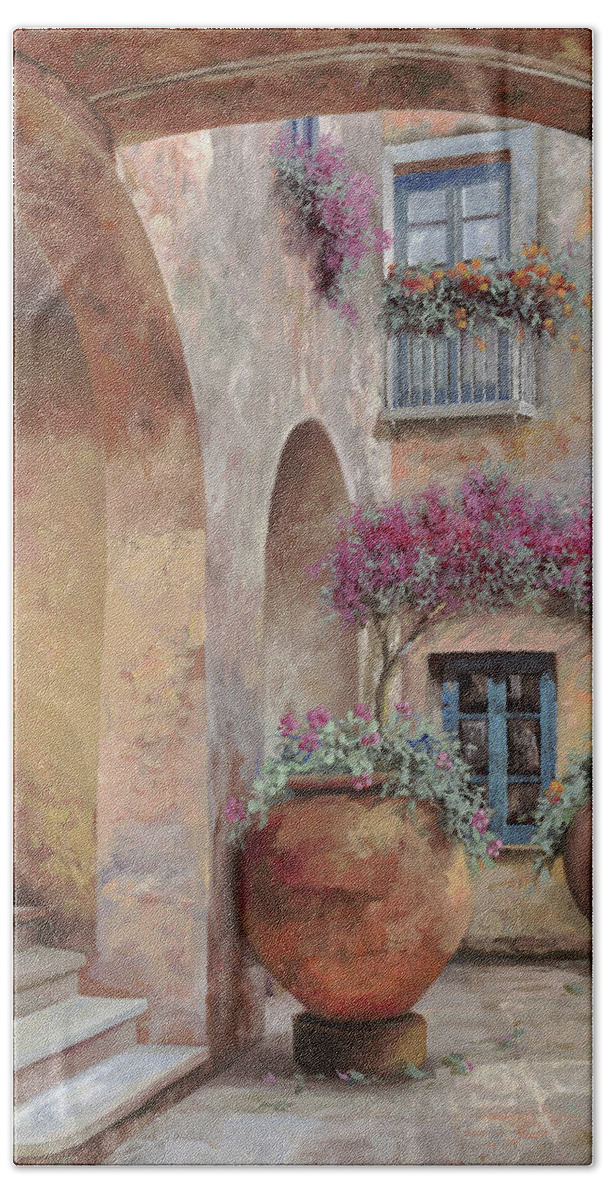 Arcade Beach Towel featuring the painting Le Arcate In Cortile by Guido Borelli
