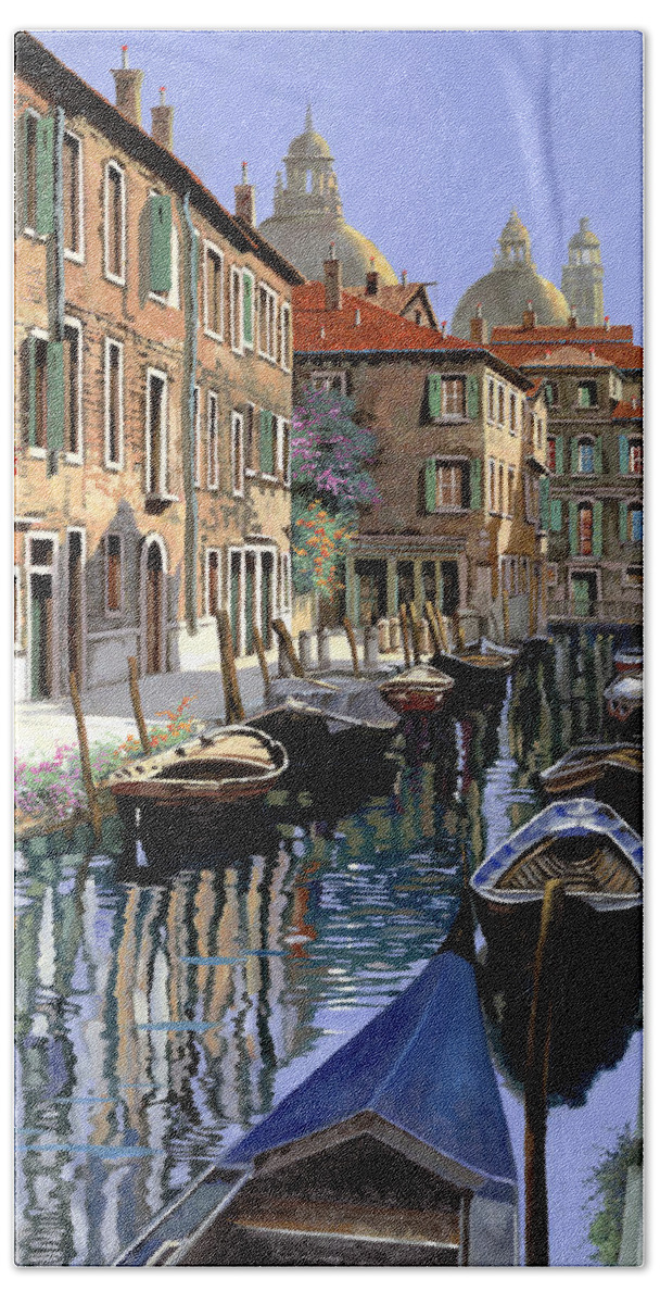 Venice Beach Towel featuring the painting Le Barche Sul Canale by Guido Borelli