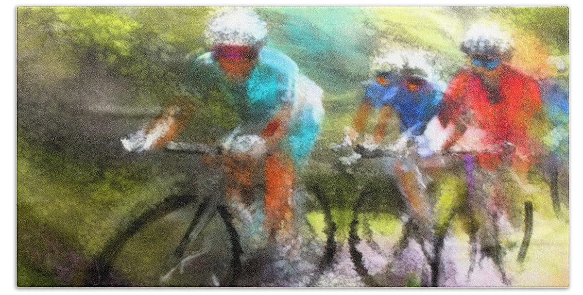 Sports Beach Towel featuring the painting Le Tour de France 11 by Miki De Goodaboom