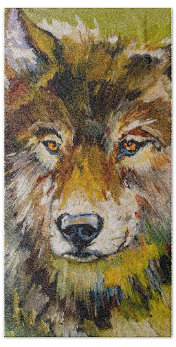 Wolf Beach Towel featuring the painting Leader of the Pack by Diane Whitehead