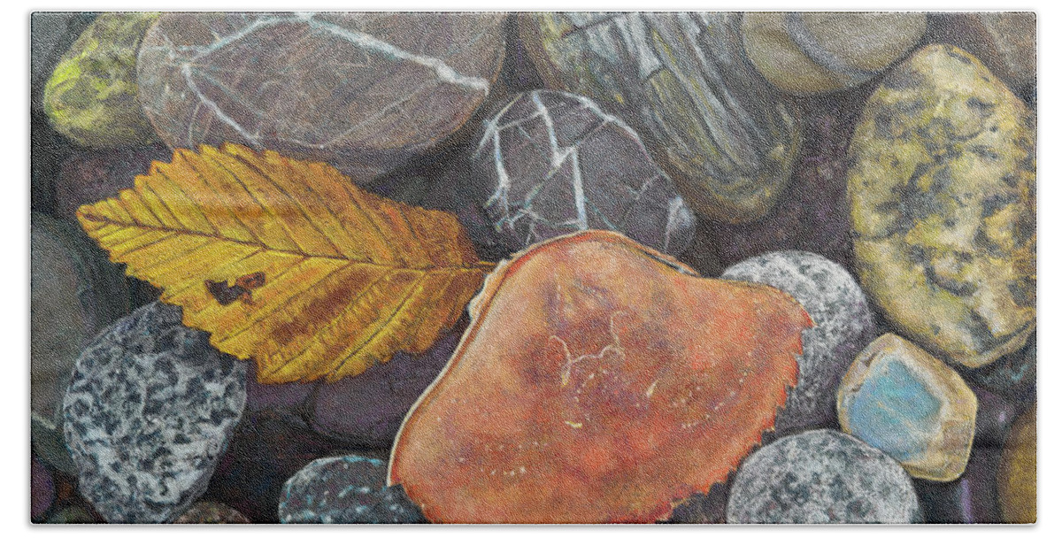 Birdseye Art Studio Beach Sheet featuring the painting Leaf and Crab Shell by Nick Payne