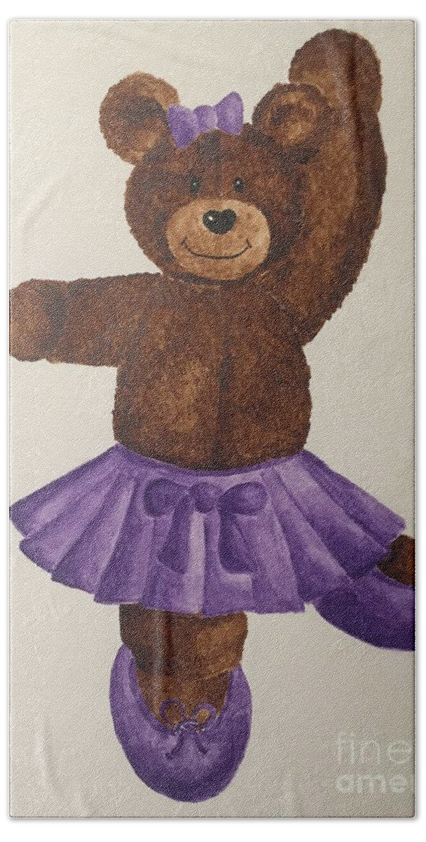 Teddy Bear Beach Towel featuring the painting Leah's Ballerina Bear 5 by Tamir Barkan