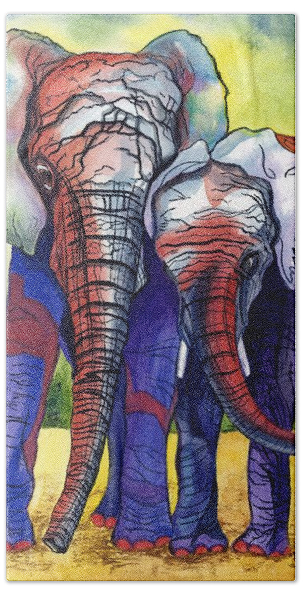 Elephants Beach Towel featuring the painting Lean on Me by Barbara Jewell
