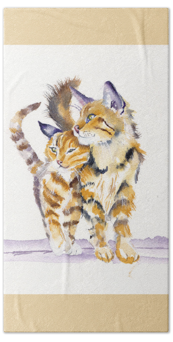 Cats Beach Towel featuring the painting Cats in Love - Lean on me by Debra Hall