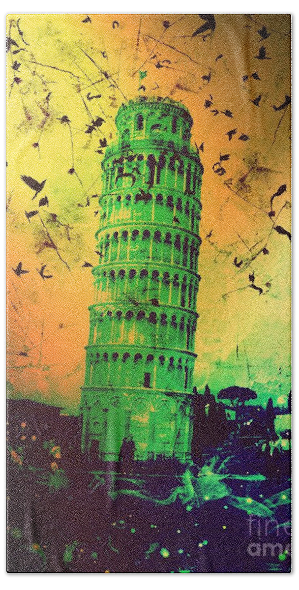 Leaning Tower Of Pisa Beach Towel featuring the digital art Leaning Tower of Pisa 32 by Marina McLain