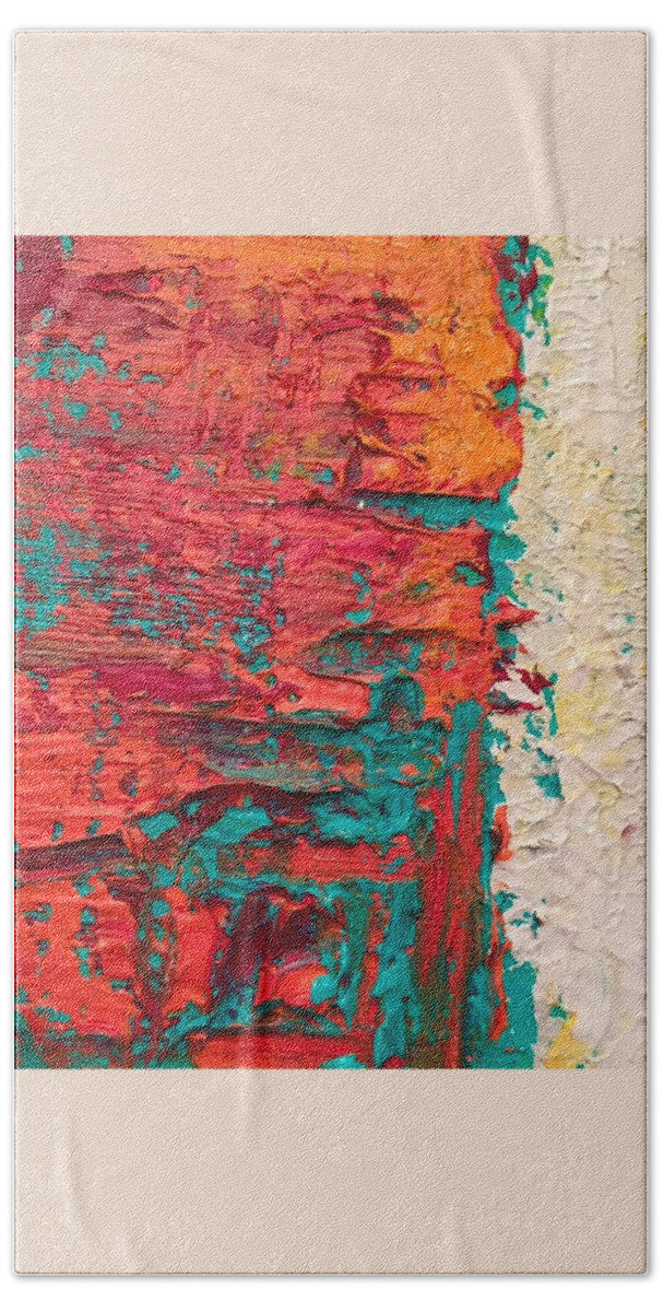 Contemporary Bold Red Turquoise Gold Abstract Beach Sheet featuring the painting Learning curve one by Heather Roddy
