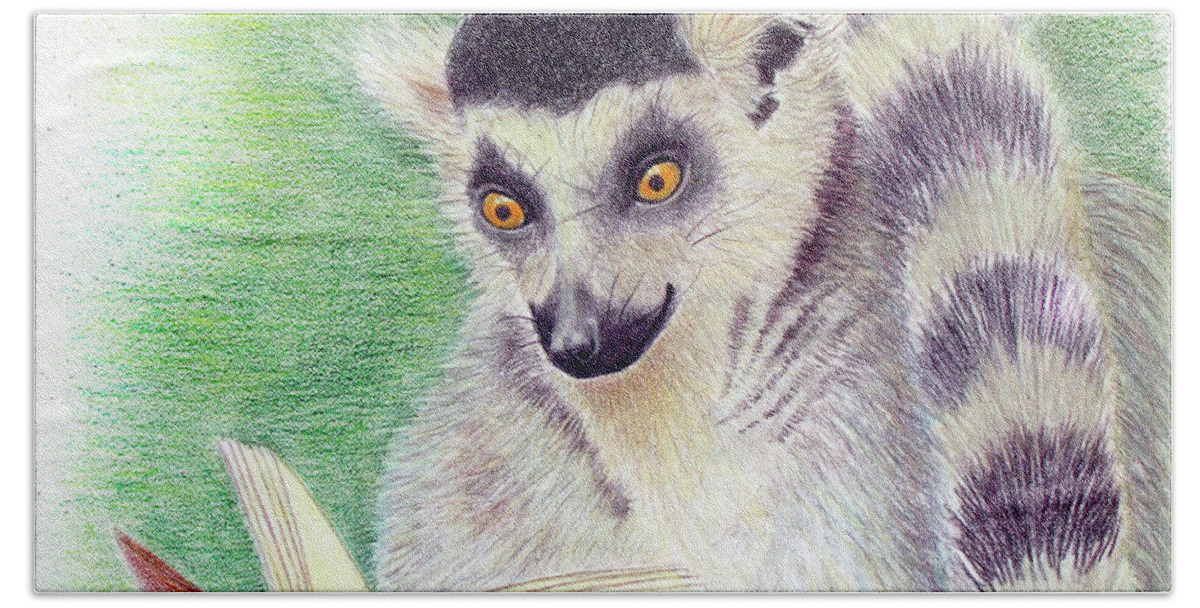 Lemur Beach Towel featuring the drawing Learning by Phyllis Howard