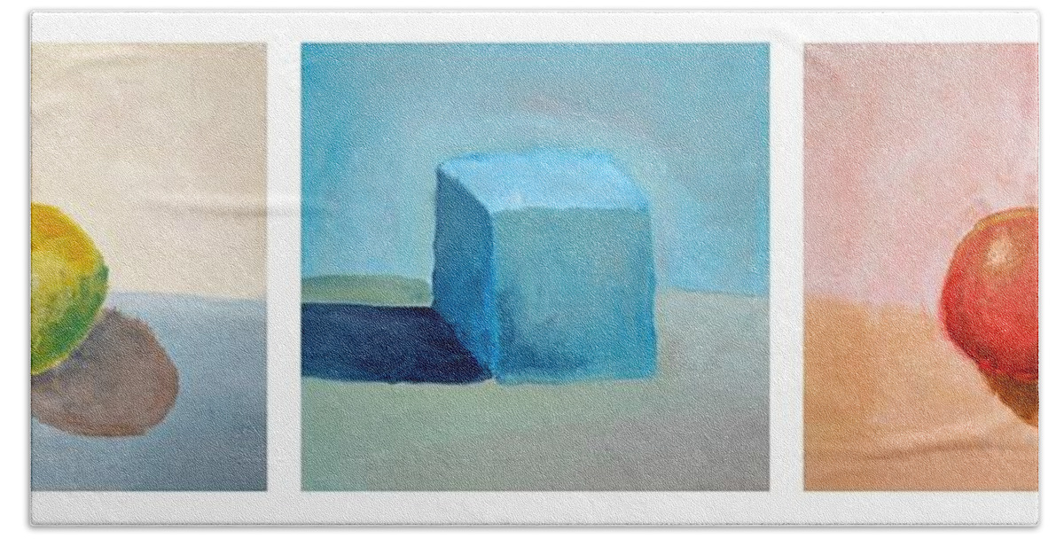 Lemon Beach Sheet featuring the painting Lemon Cube Sphere by Michelle Calkins
