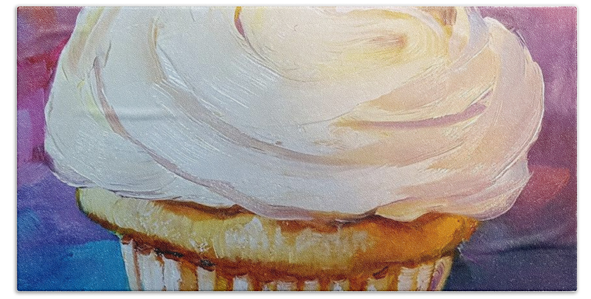 Lemon Cupcake Beach Sheet featuring the painting Lemon cupcake by Judy Fischer Walton