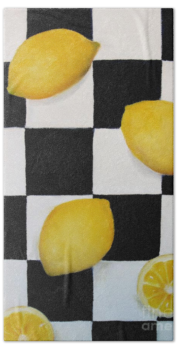Lemons Beach Sheet featuring the painting Lemons by Carol Sweetwood