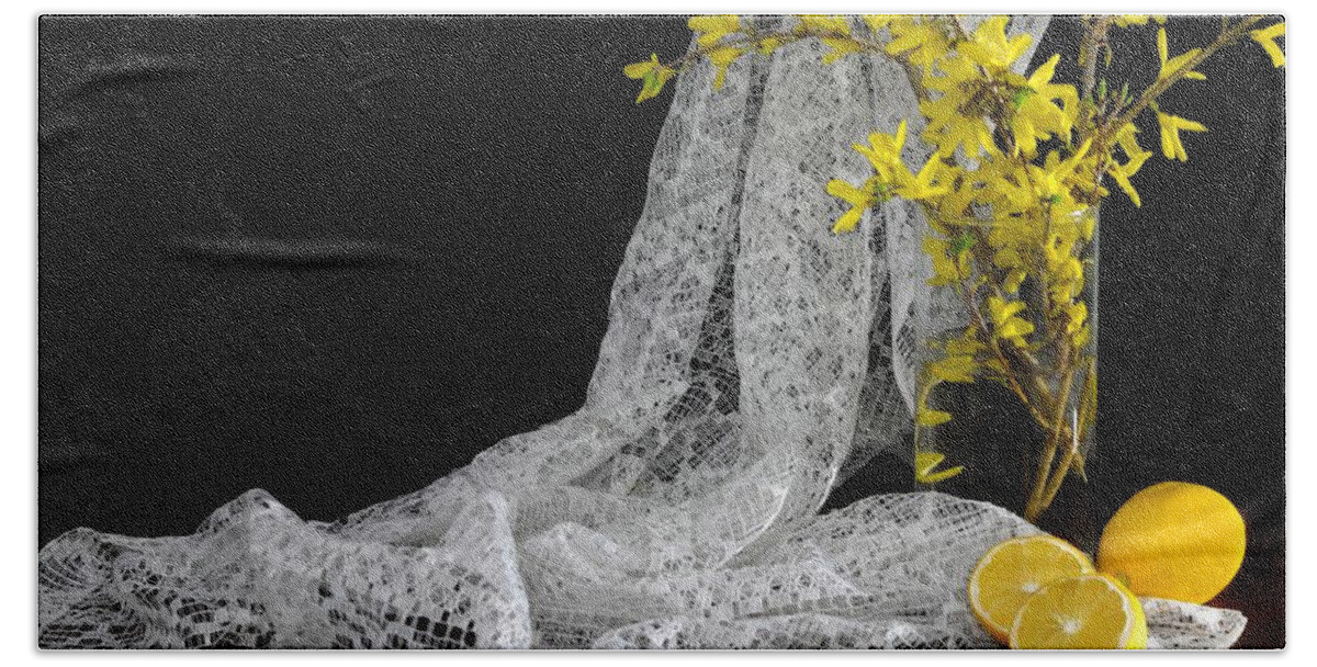White Lace Beach Towel featuring the photograph Lemons'n Lace by Diana Angstadt