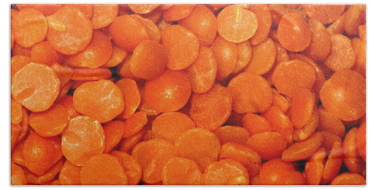 Food Lentils Orange Pulses Cooking Culinary Masterchef Wind Starch Beach Towel featuring the photograph Lentils by Ian Sanders