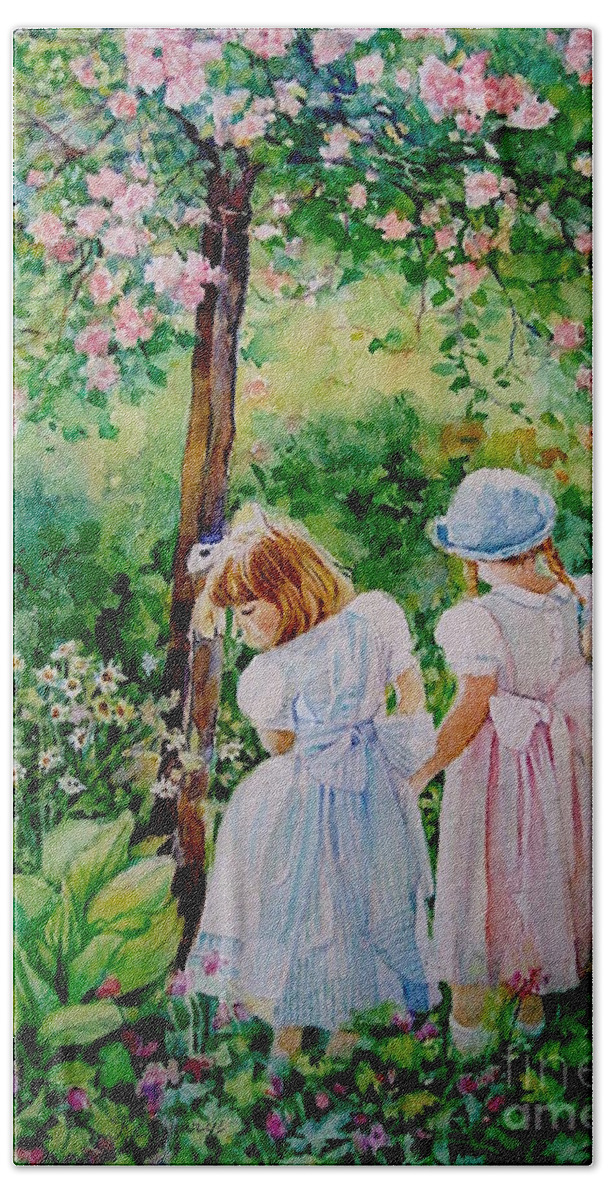 Girl Beach Towel featuring the painting Les Fillettes by Francoise Chauray