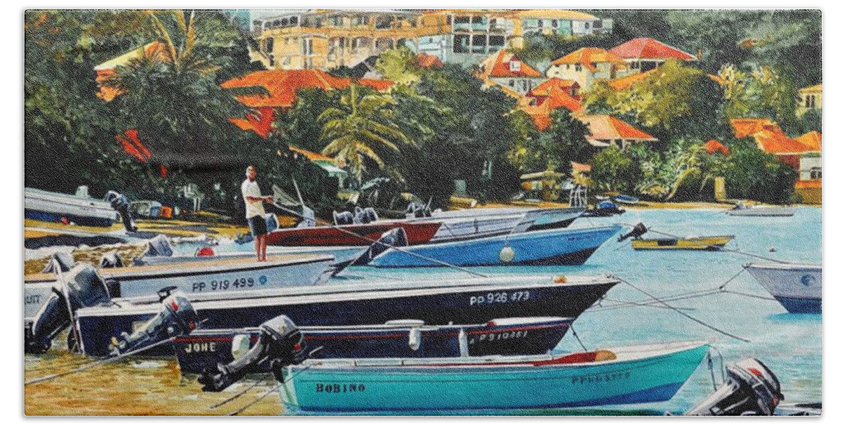 Seascape Beach Sheet featuring the painting Les Saintes, French West Indies by Robert W Cook