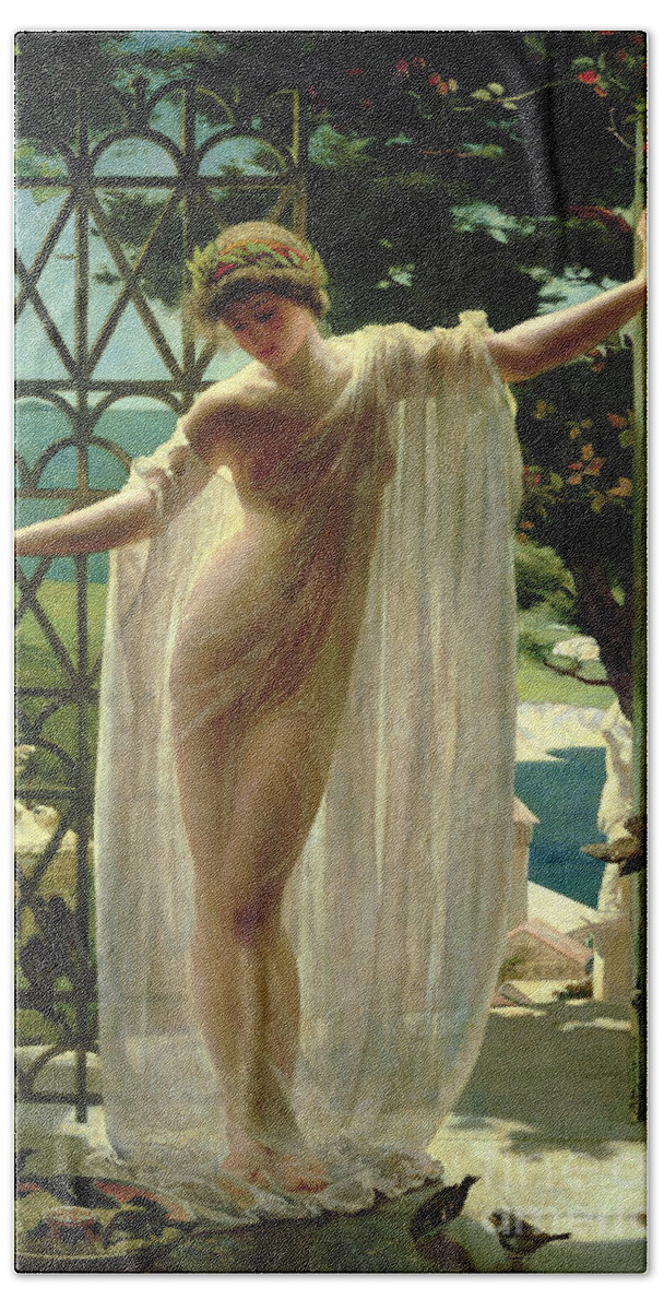 Lesbia Beach Towel featuring the painting Lesbia by John Reinhard Weguelin