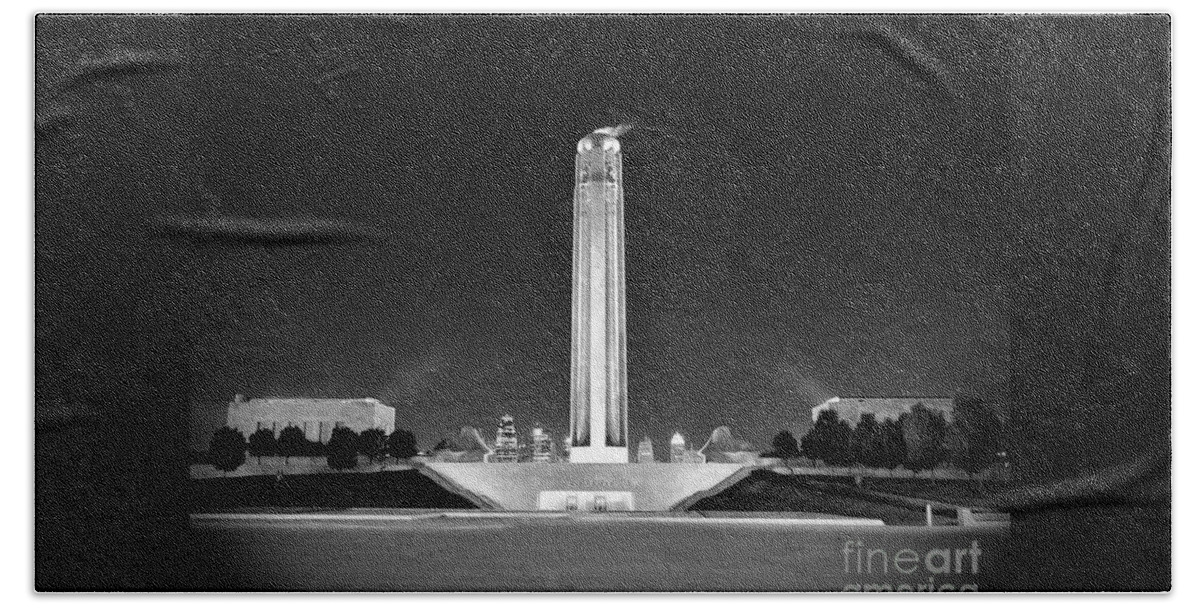 Liberty Beach Towel featuring the photograph Liberty Memorial in Kansas City BW by Catherine Sherman