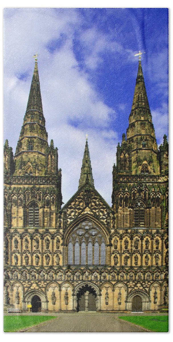 Europe Beach Towel featuring the photograph Lichfield Cathedral - the West Front by Rod Johnson