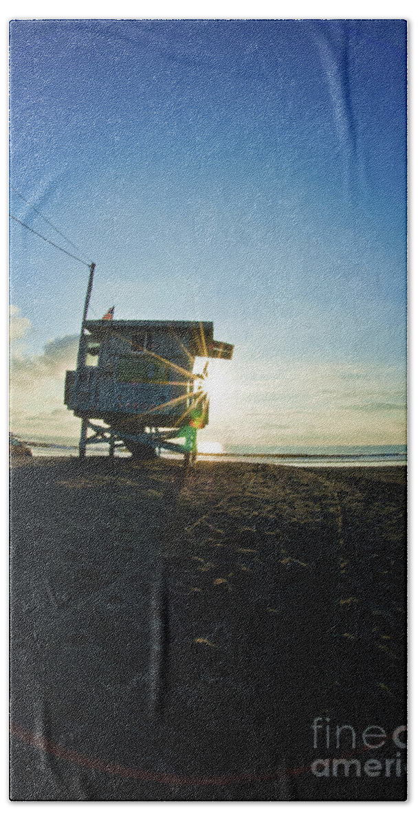 Santa Monica Beach Beach Towel featuring the photograph Lifeguard stand on Santa Monica beach by Micah May