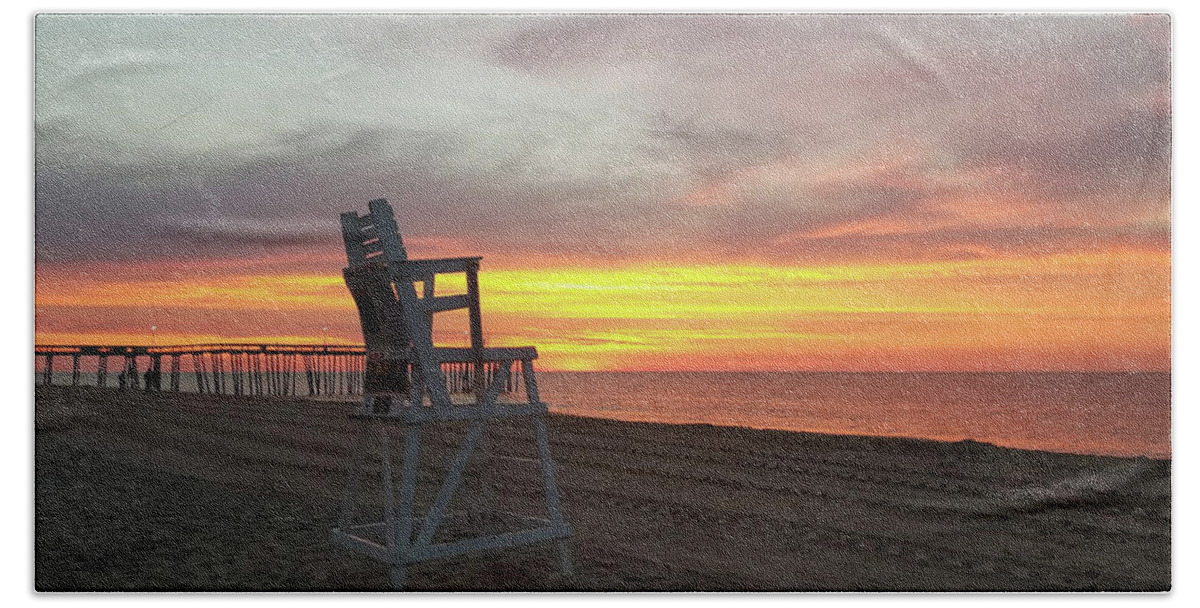 Lifeguard Beach Towel featuring the photograph Lifeguard Stand on the Beach at Sunrise by Robert Banach