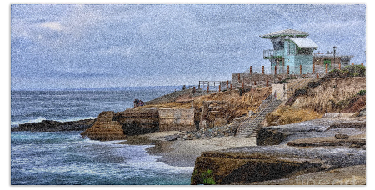 Lifeguard Beach Towel featuring the photograph Lifeguard Station at Children's Pool by Eddie Yerkish