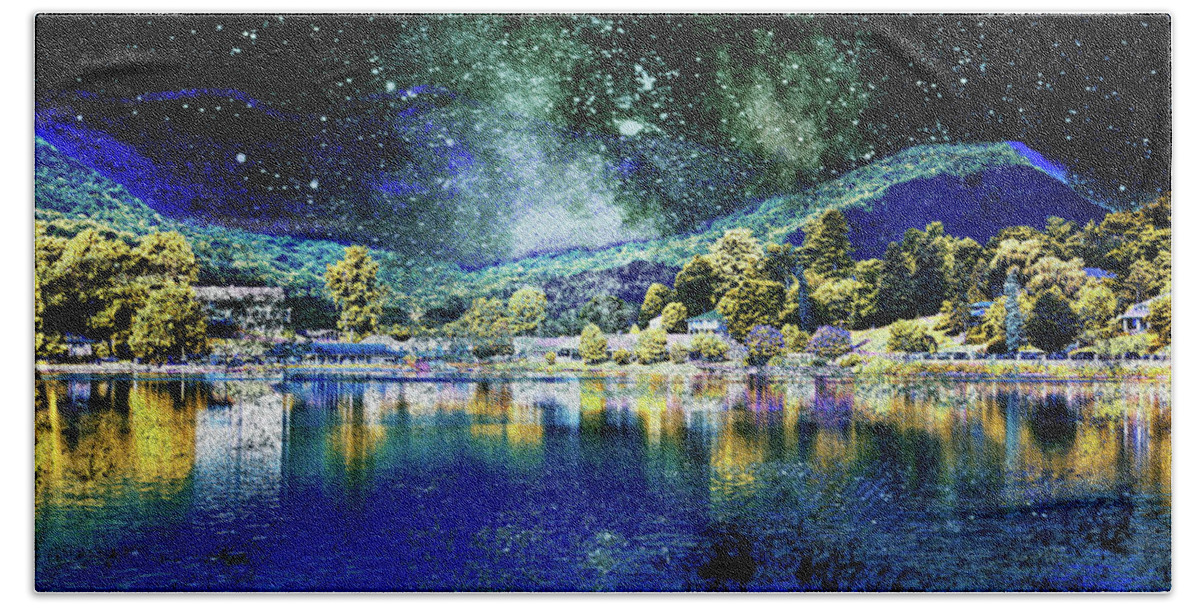 Galactic Lake Beach Towel featuring the photograph Light meets Darkness by Dennis Baswell