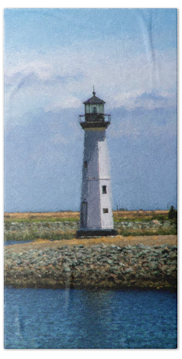 Lighthouse Beach Towel featuring the digital art Lighthouse at Discovery Bay 1 by Terry Davis