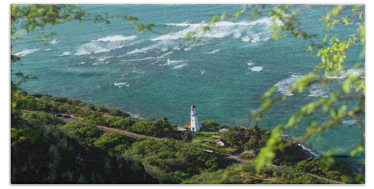 Lighthouse Beach Towel featuring the photograph Lighthouse from above by Jason Hughes