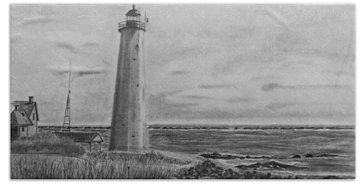 Landscape Beach Sheet featuring the drawing Lighthouse Point by Tony Clark