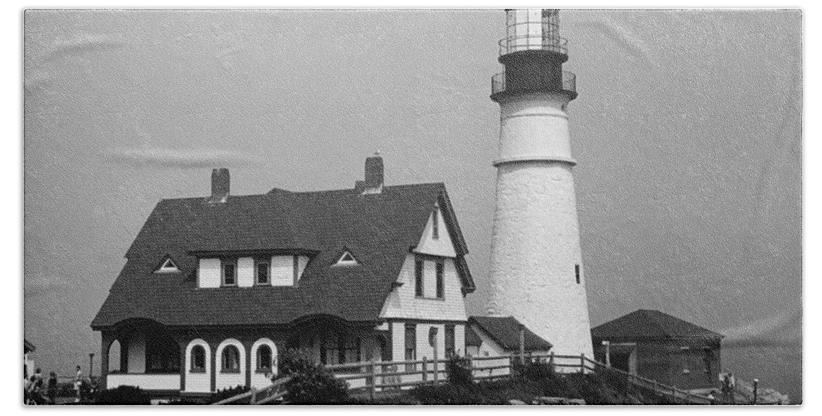 America Beach Towel featuring the photograph Lighthouse - Portland Head, Maine 2 BW by Frank Romeo