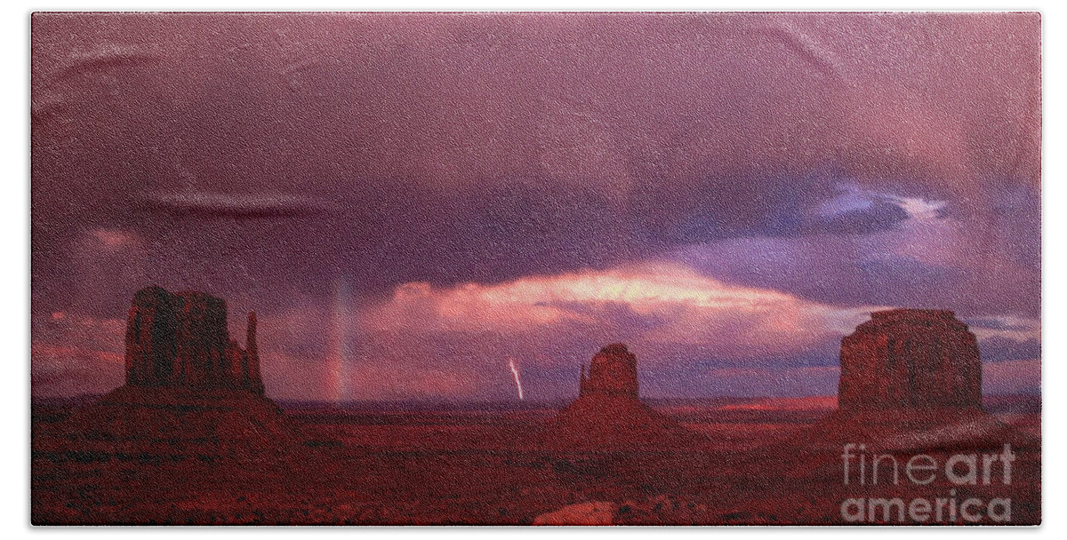 Lightning Beach Towel featuring the photograph Lightning and Rainbow by Mark Jackson