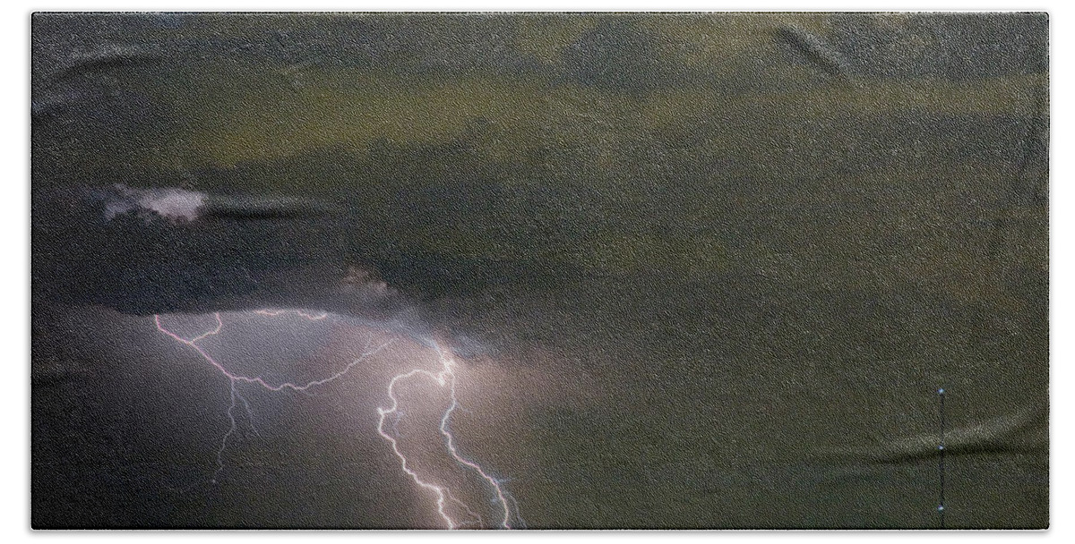Colorado Lightning Storm Beach Towel featuring the photograph Lightning Man in the Clouds by James BO Insogna