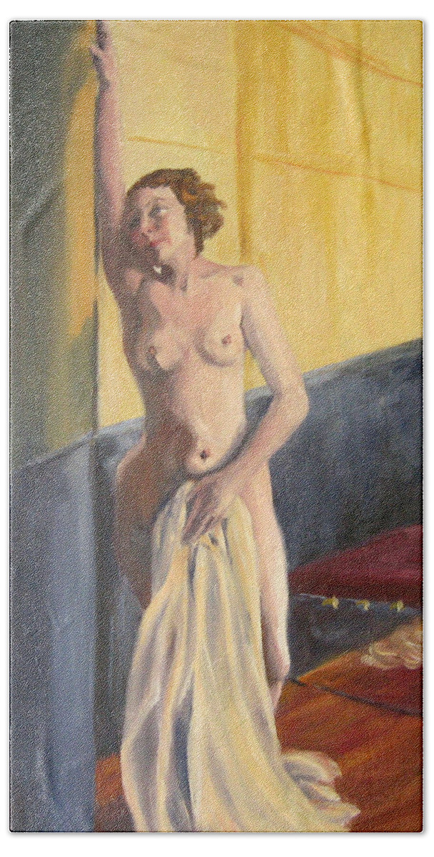 Nude Beach Towel featuring the painting Like a Cello by Connie Schaertl
