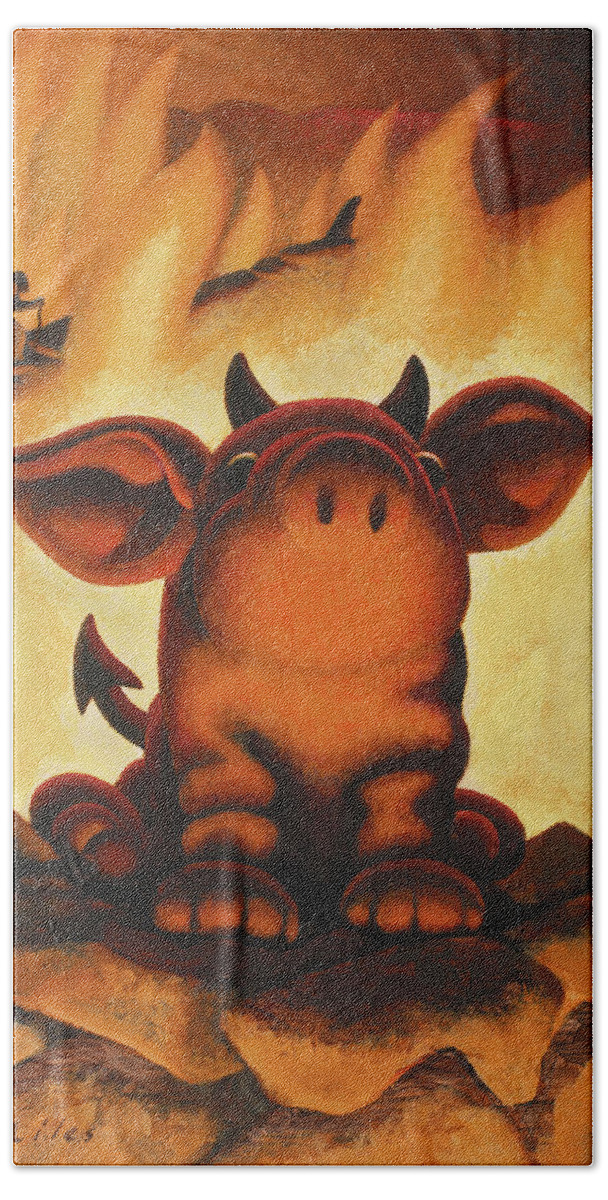 Pig Beach Towel featuring the painting Lil' Devil by Chris Miles