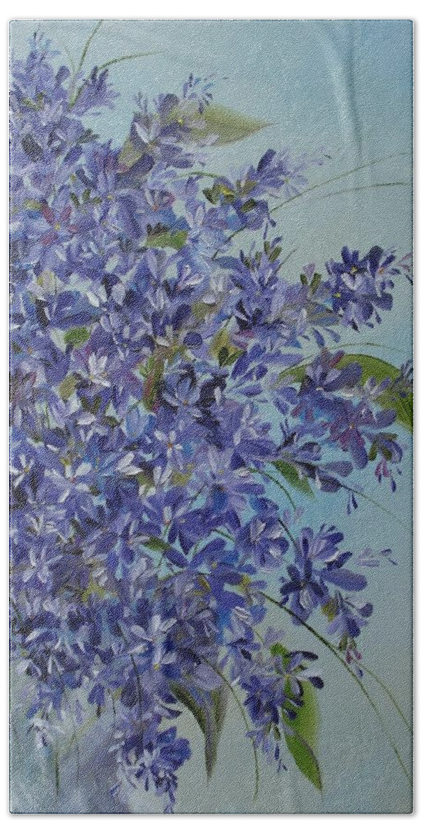 Lilacs Beach Towel featuring the painting Lilacs by Judith Rhue