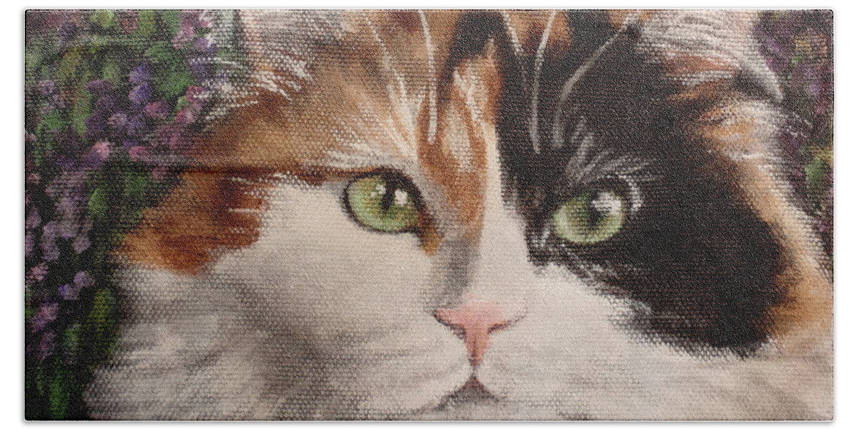 Calico Cat Beach Sheet featuring the painting Lilly by Carol Russell