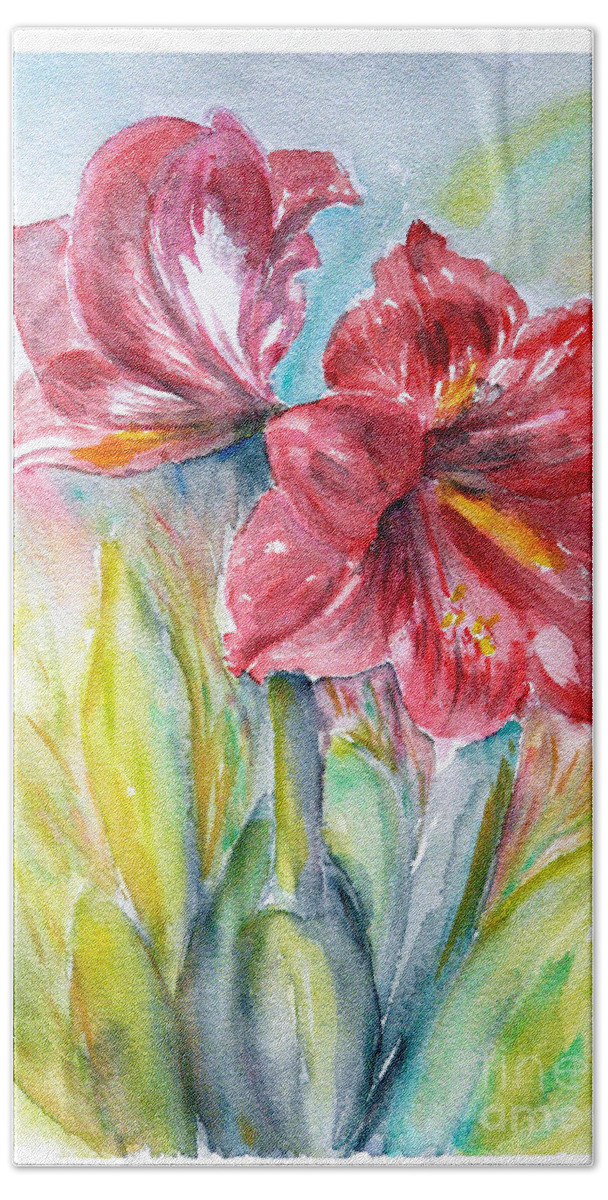 Lily Beach Sheet featuring the painting Lily Red by Jasna Dragun