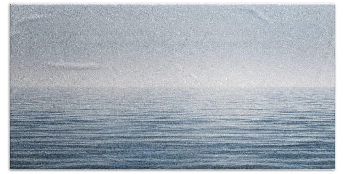 Water Ocean Lake Horizon Blue Monochrome Conceptual Contemplative Waves Infinite Clear Fog Haze Minimal Minimalist Infinity Boundless Far Landscape Wide Panorama Clear Sky Body Of Water No Limit Limitless Manipulated 365 Project Photo A Day Explore Photography Scott Norris Photography Peaceful Beach Towel featuring the photograph Limitless by Scott Norris