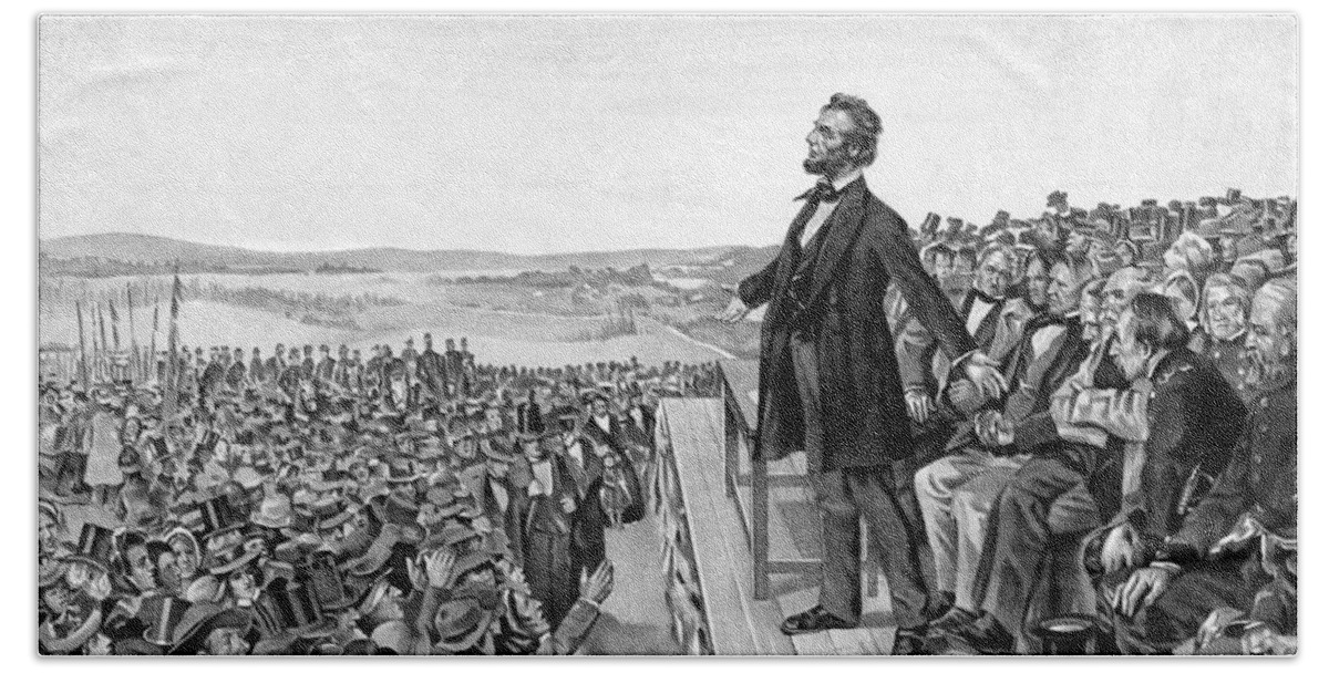 Gettysburg Address Beach Sheet featuring the drawing Lincoln Delivering The Gettysburg Address by War Is Hell Store