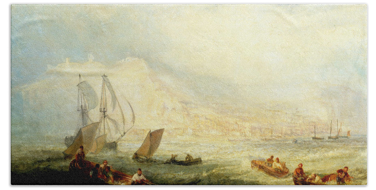 19th Century Art Beach Towel featuring the painting Line Fishing, Off Hastings by Joseph Mallord William Turner