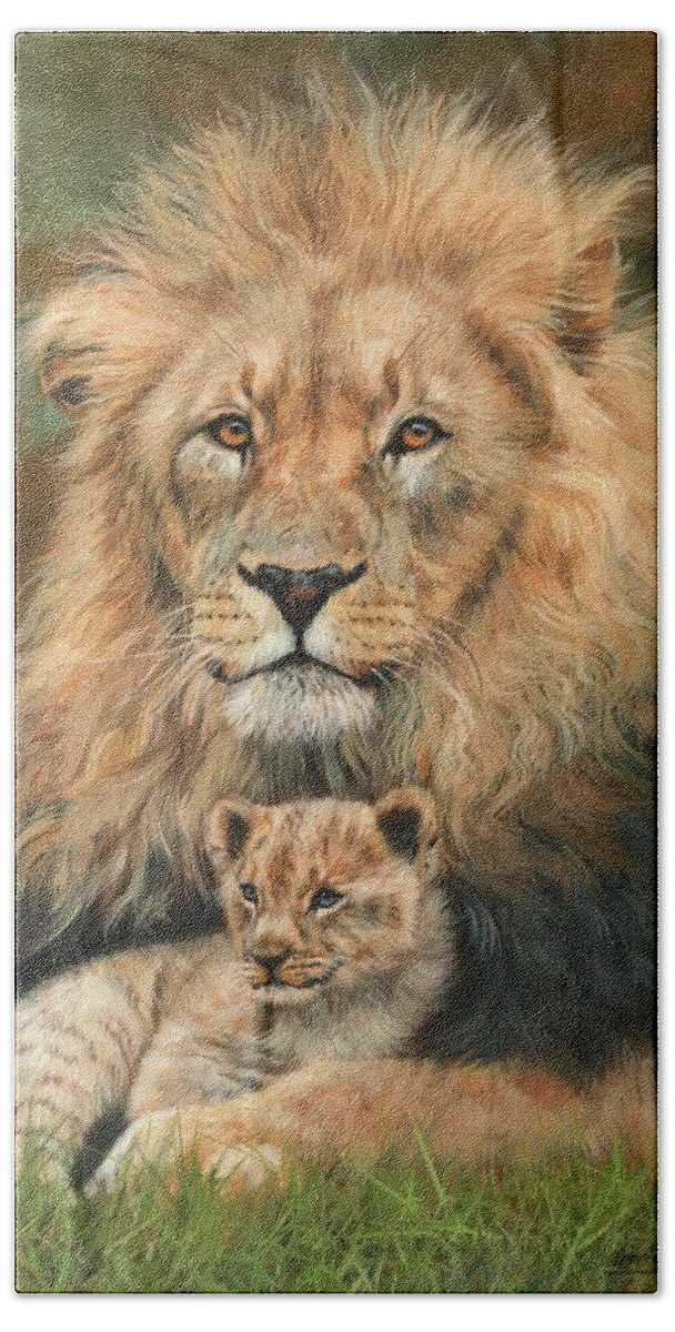Lion Beach Sheet featuring the painting Lion And Cub by David Stribbling