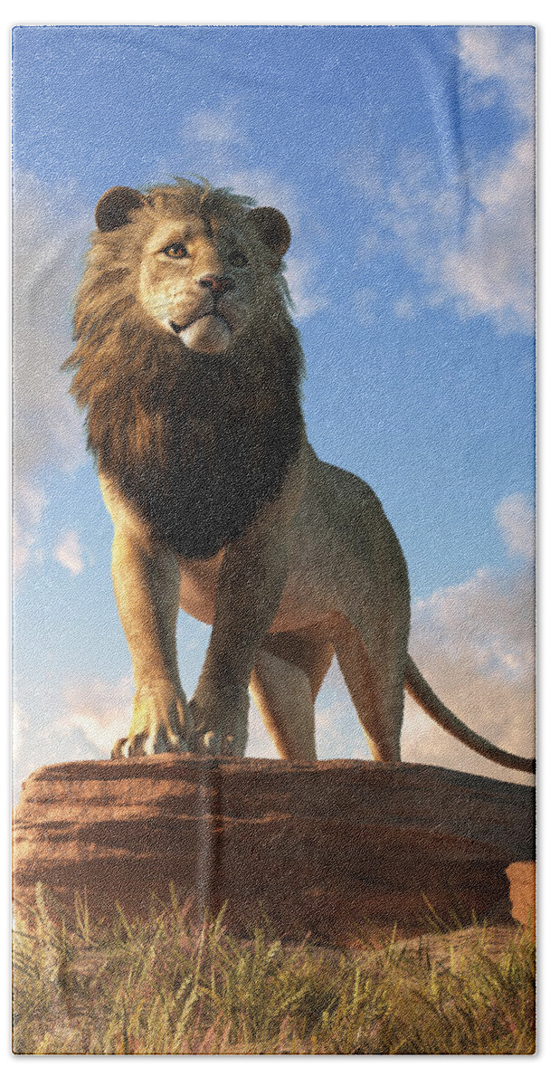 Lion Beach Towel featuring the digital art Lion - King of Beasts by Daniel Eskridge