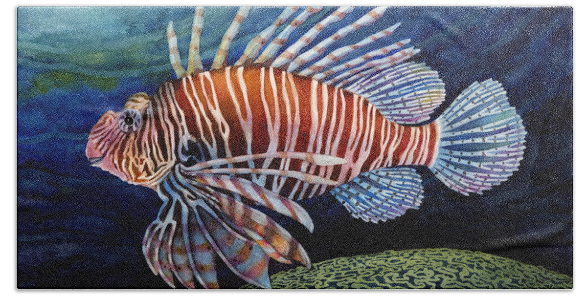 Lionfish Beach Towel featuring the painting Lionfish by Hailey E Herrera