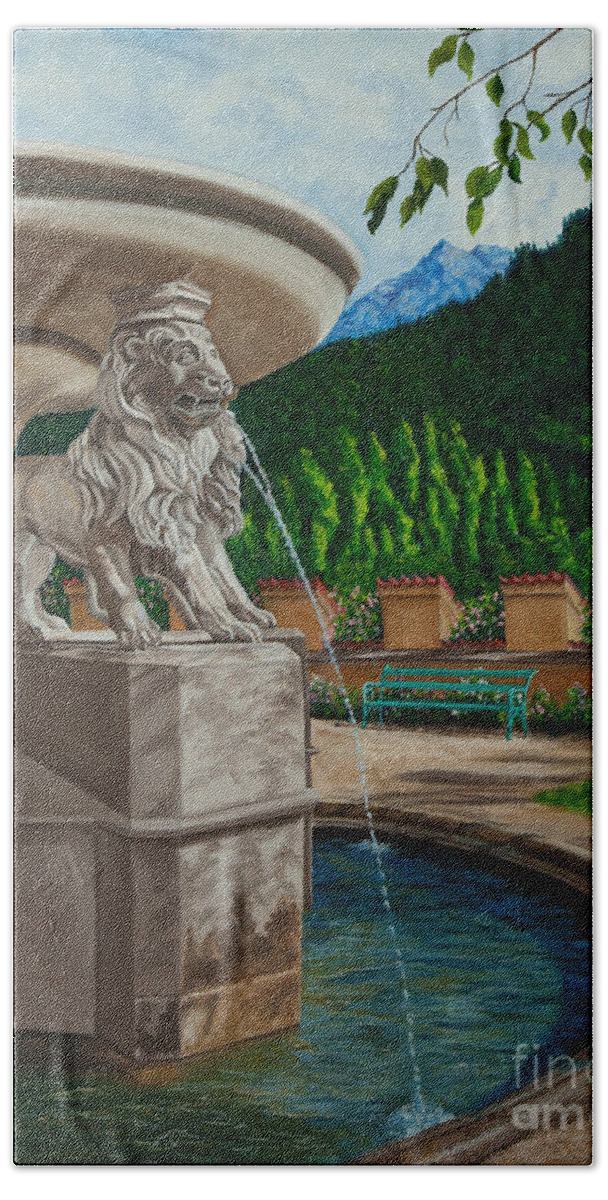 Germany Art Beach Towel featuring the painting Lions of Bavaria by Charlotte Blanchard