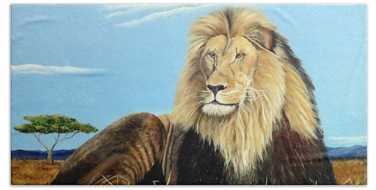 Africa Beach Towel featuring the painting Lions Pride by Marilyn McNish