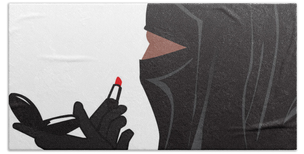 Lipstick Beach Towel featuring the digital art Lipstick Niqabi by Scheme Of Things Graphics