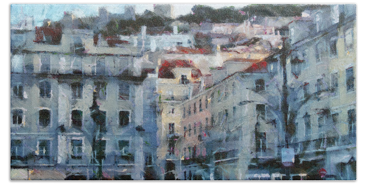 Painting Beach Sheet featuring the painting Lisbon Street by Dimitar Hristov