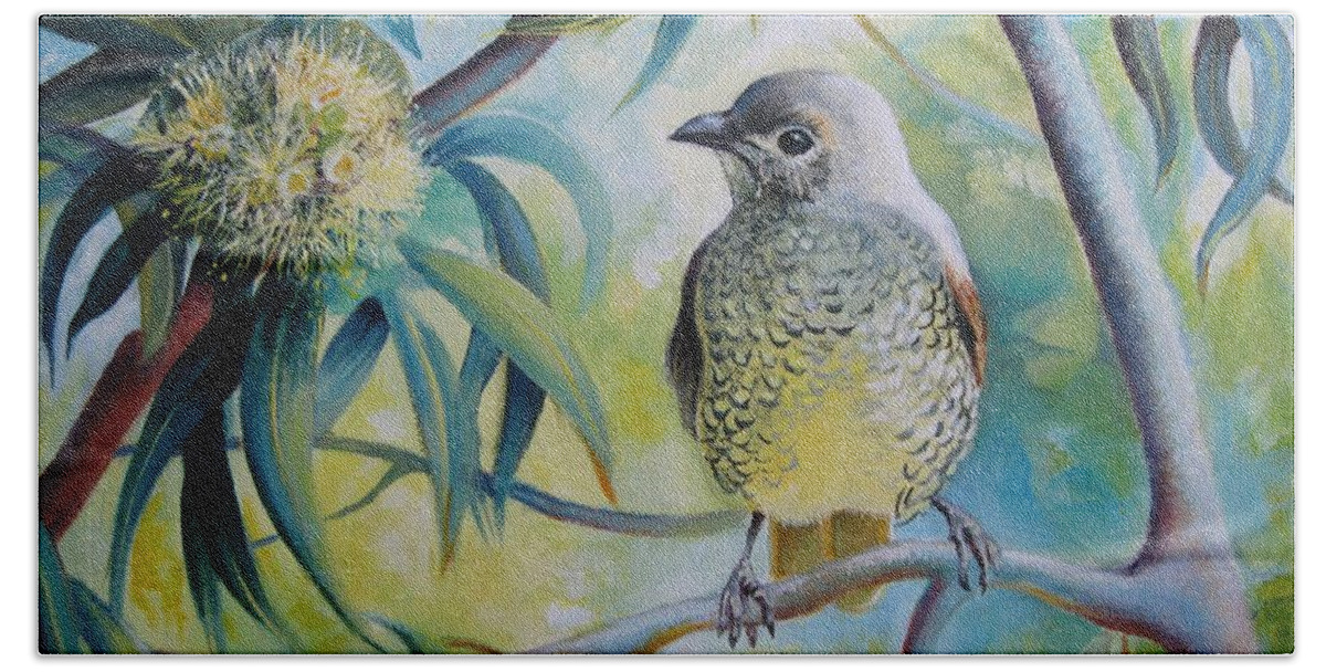Bird Beach Sheet featuring the painting Little bird by Elena Oleniuc